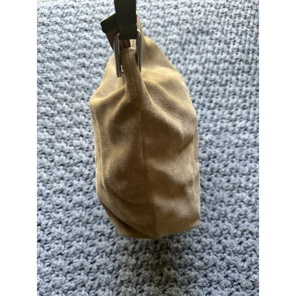 VTG Eddie Bauer Suede Shoulder Tote Bag Purse Tan Y2k Brown Cow Leather - Picture 3 of 13